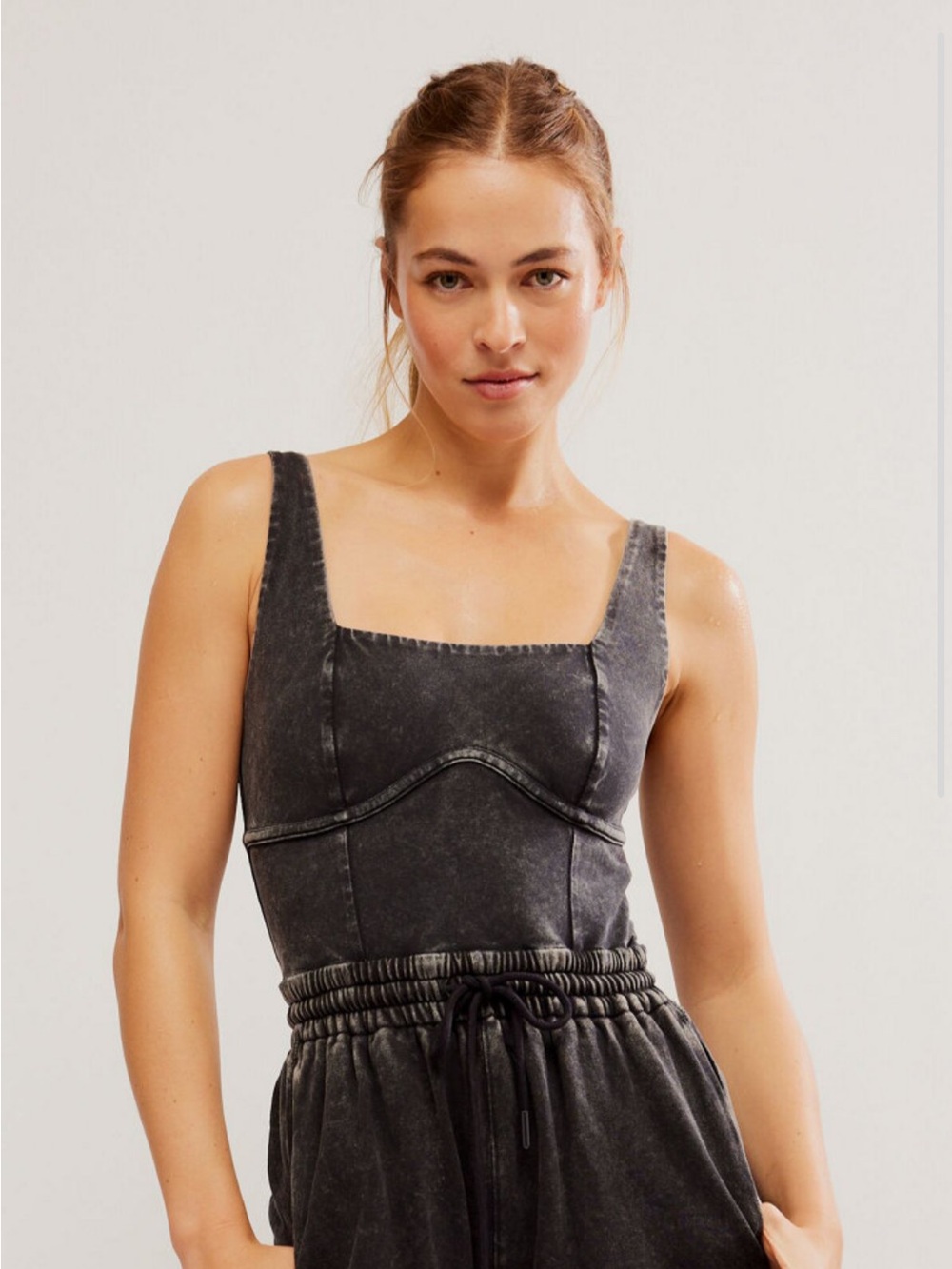 FP Movement by Free People Washed Charcoal Square-Neck Jumpsuit